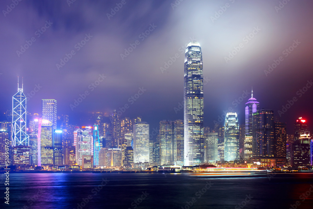 Hong Kong night city skyline