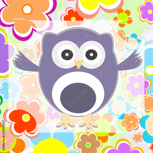 cute summer background owl with flower