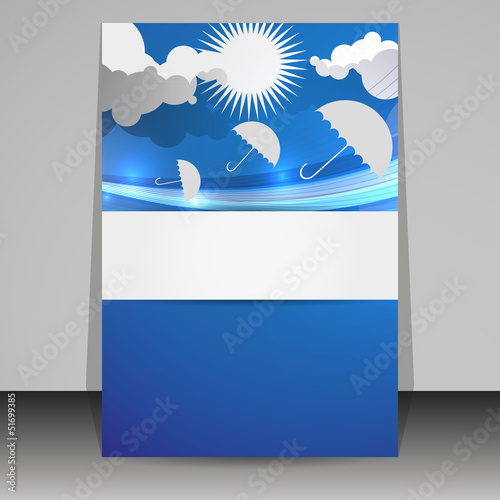 Flyer design with clouds and umbrella