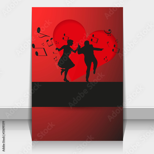 dancing couples with background of hearts, vector