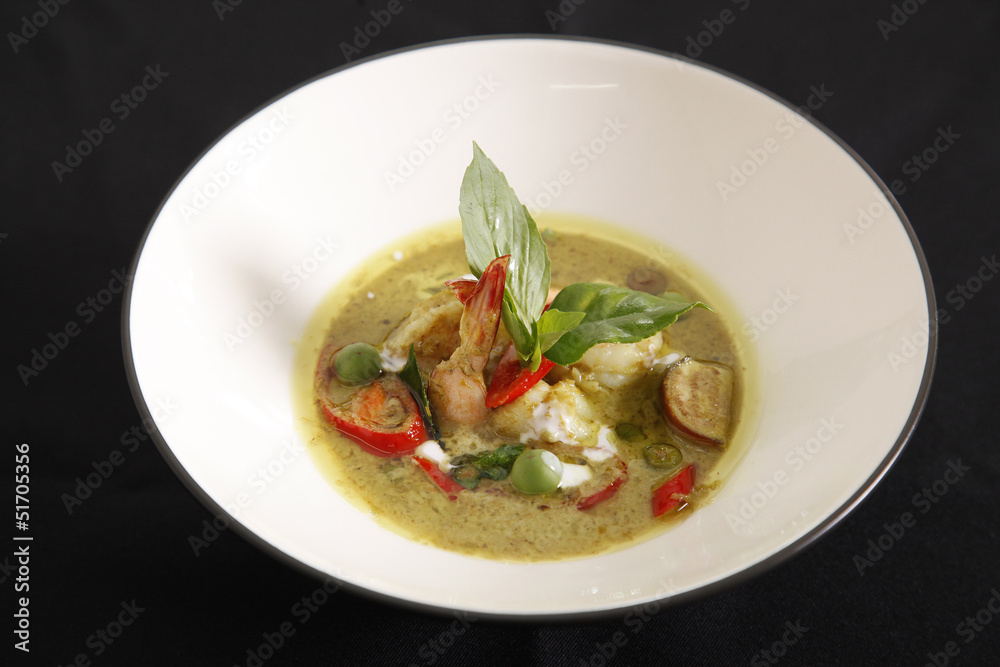Shrimp green curry, Thai food. Shrimp green curry, Thai food.