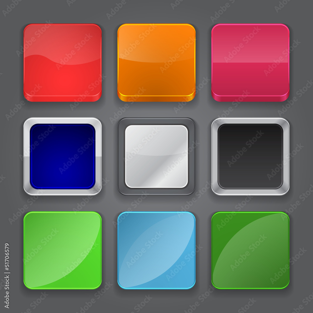 App icons background set. Glossy web button icons. App icons background set. Glossy web button icons.