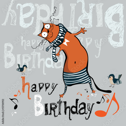 happy birthday funny card cat