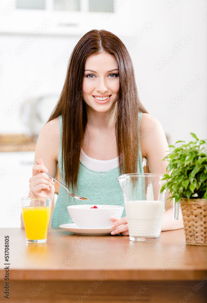 Portrait of the girl eating dieting muesli Portrait of the girl eating dieting muesli