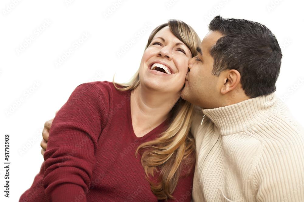 Attractive Mixed Race Couple Kissing on White Attractive Mixed Race Couple Kissing on White