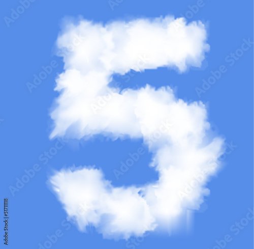Number five with clouds written numeral.
