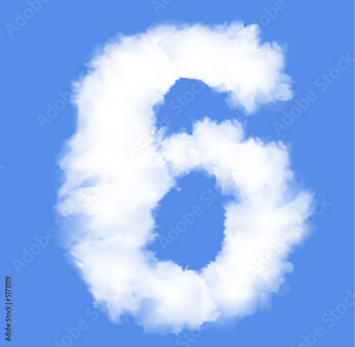 Number six with clouds written numeral.