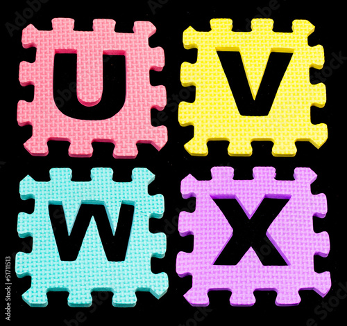 UVWX Alphabet learning blocks isolated Black photo