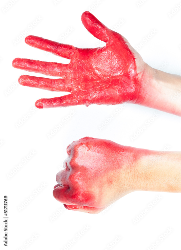Fototapeta premium Hand in blood on a white background