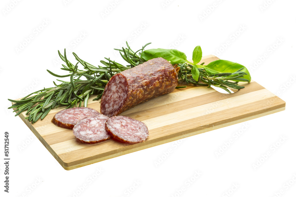 Salami with rosemary, basil and tomato Salami with rosemary, basil and tomato