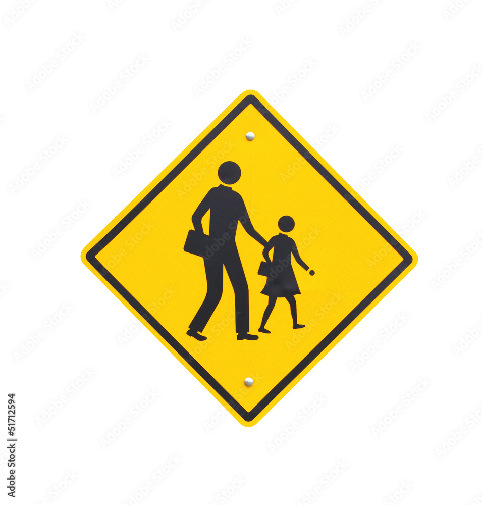 Road sign warning of dangerous school. Isolate on white backgrou Road sign warning of dangerous school. Isolate on white backgrou