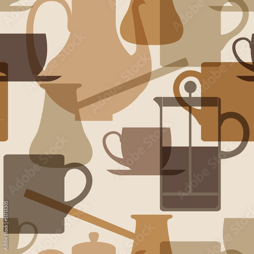 Seamless pattern of silhouette coffee utensils