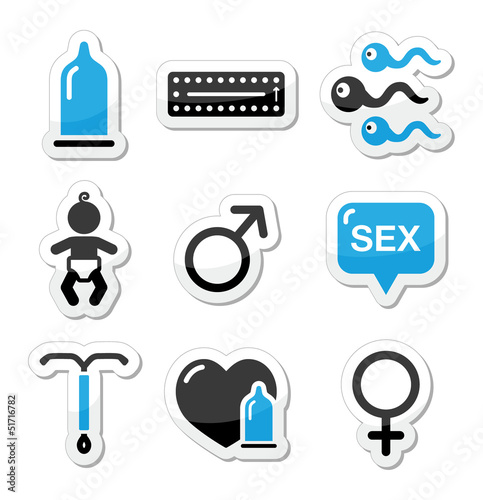 Contraception methods, sex vector icons sex