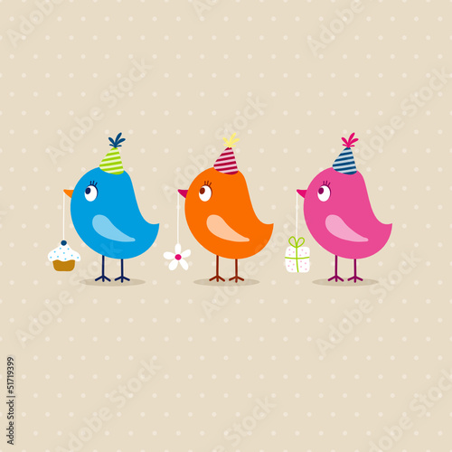 3 Birds Birthday Beige Dots