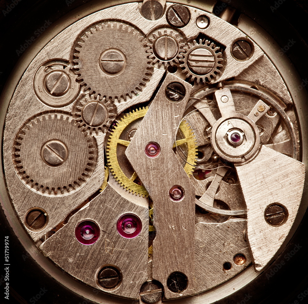 Mechanical clockwork. Close up shot.