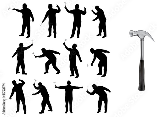 Man with hammer silhouettes