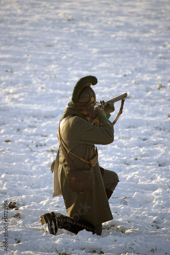 History fan in military costumes, Austerlitz