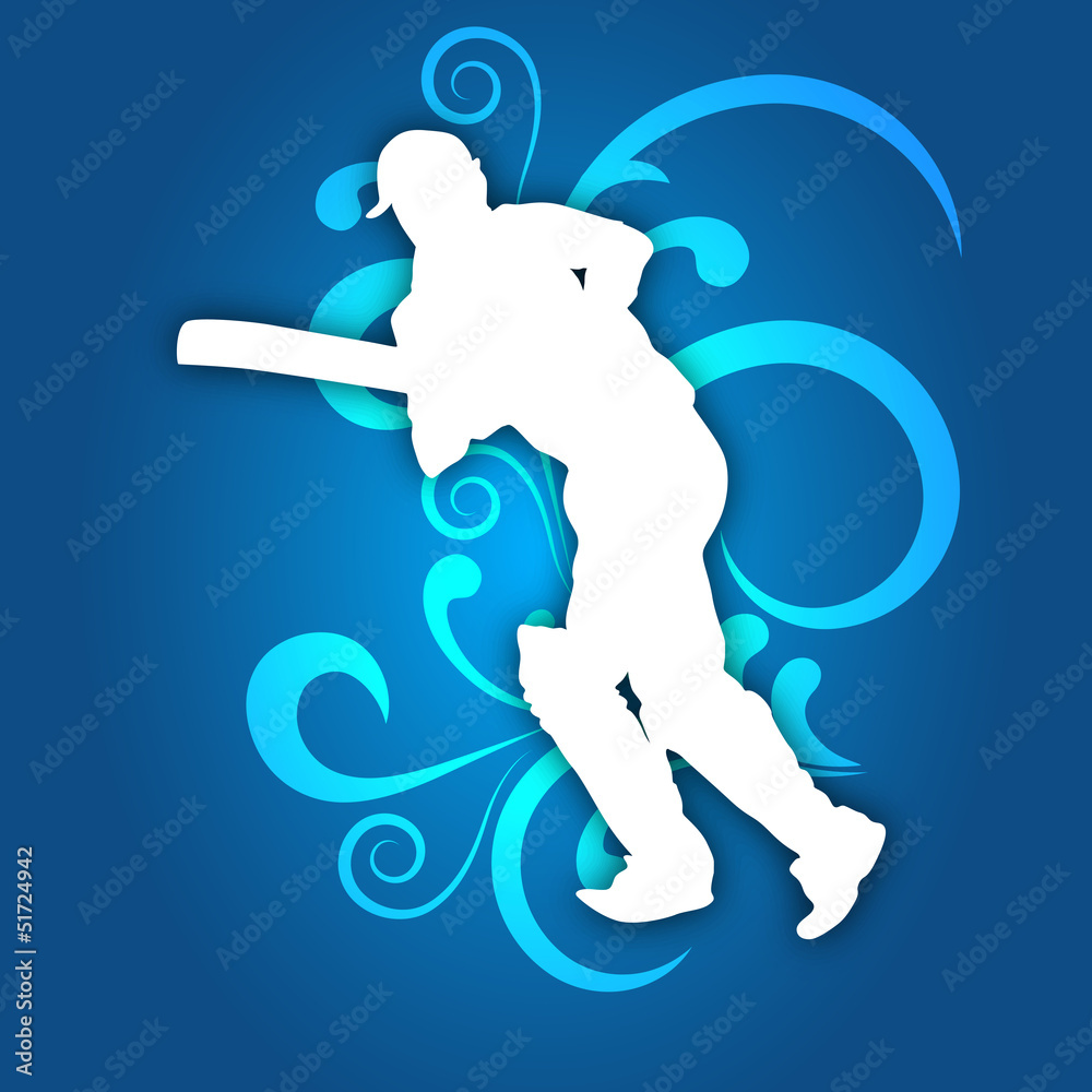 Illustration of a cricket batsman in playing action on abstract Illustration of a cricket batsman in playing action on abstract