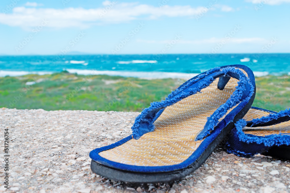 Fototapeta premium flip flop by the shore