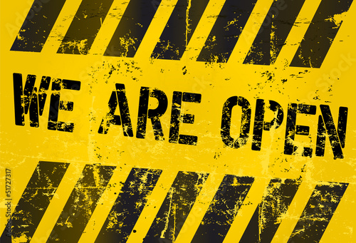 grungy  " we are open "  sign, vector