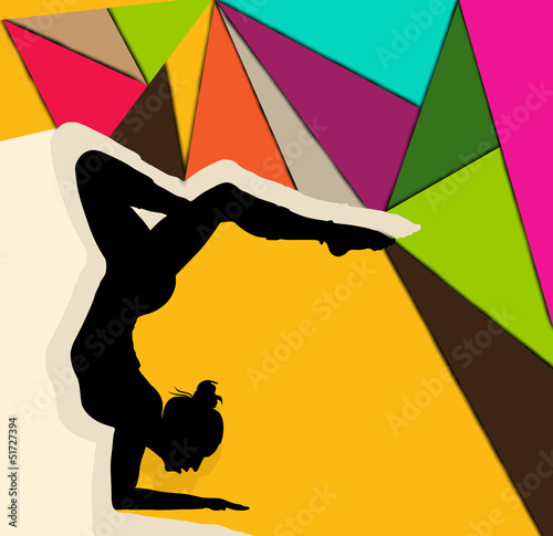 Illustration of gymnastic girl on colorful abstract background.