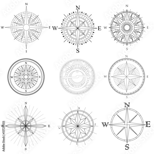 Set illustration of artistic compass. photo