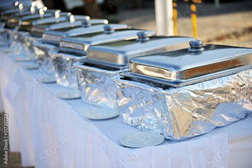 Banquet table with chafing dishes