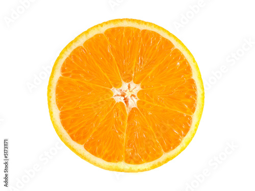 Slice of ripe orange isolated on white