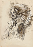 Portrait of an Indian chief - Hand drawing into vector