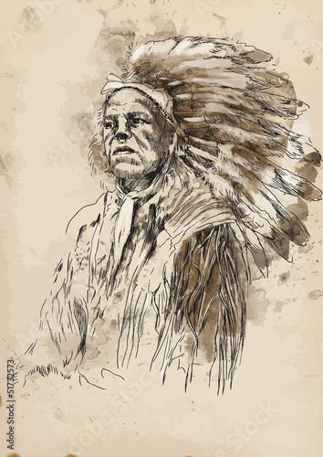 Portrait of an Indian chief - Hand drawing into vector