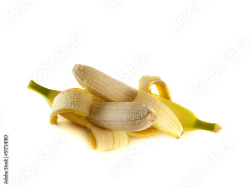 Two opened bananas isolated on white
