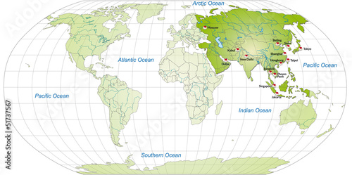 Landkarte von Asien und der Welt