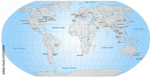 Worldmap with important Cities