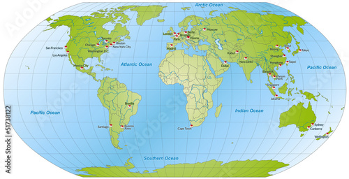 Worldmap with important Cities