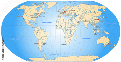 Worldmap with important Cities