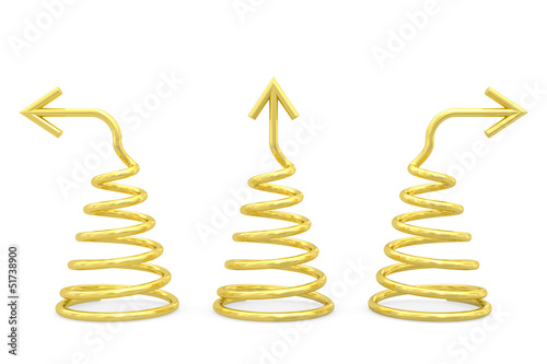 Golden spirals with different direction arrows on white
