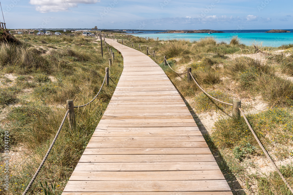 Beach way to Illetes beach in Formentera Balearic islands