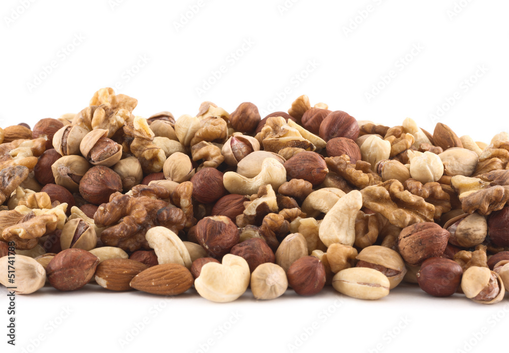 Almond, pistachio, peanut, walnut, hazelnut mixed pile Almond, pistachio, peanut, walnut, hazelnut mixed pile