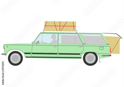 Loaded retro station wagon car.