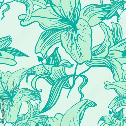 Seamless vector pattern with lilies
