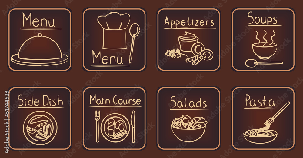 Elegant brown restaurant related icons set 1