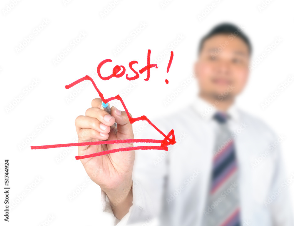 Business man drawing cost reduction