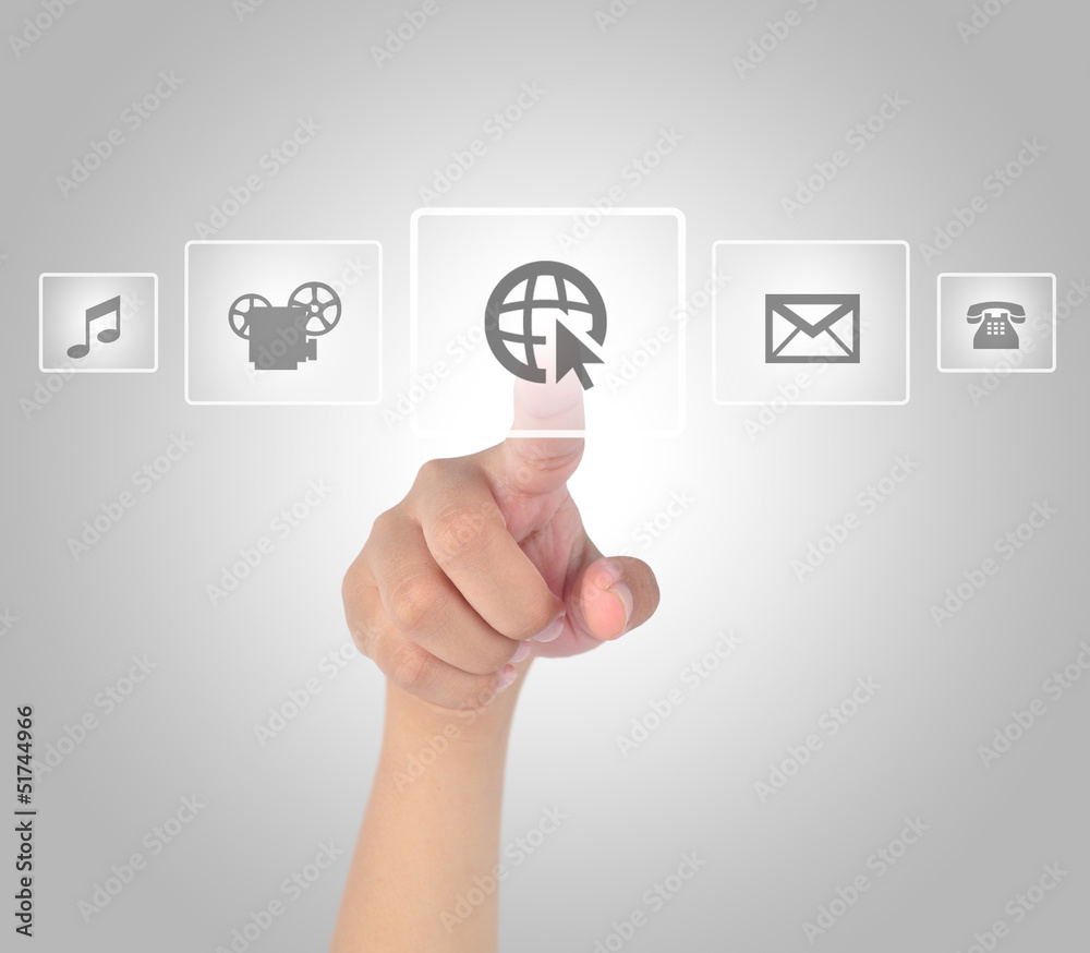 Hand touching media in modern touch screen Hand touching media in modern touch screen