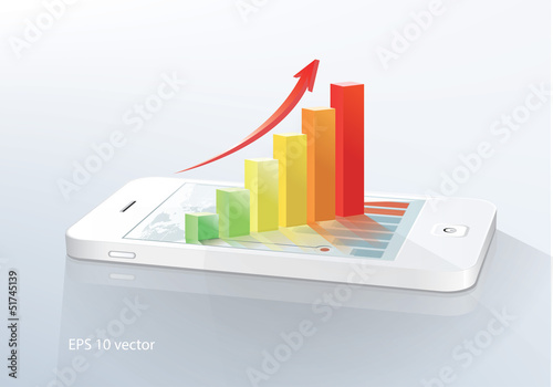 smartphone  with bar chart.