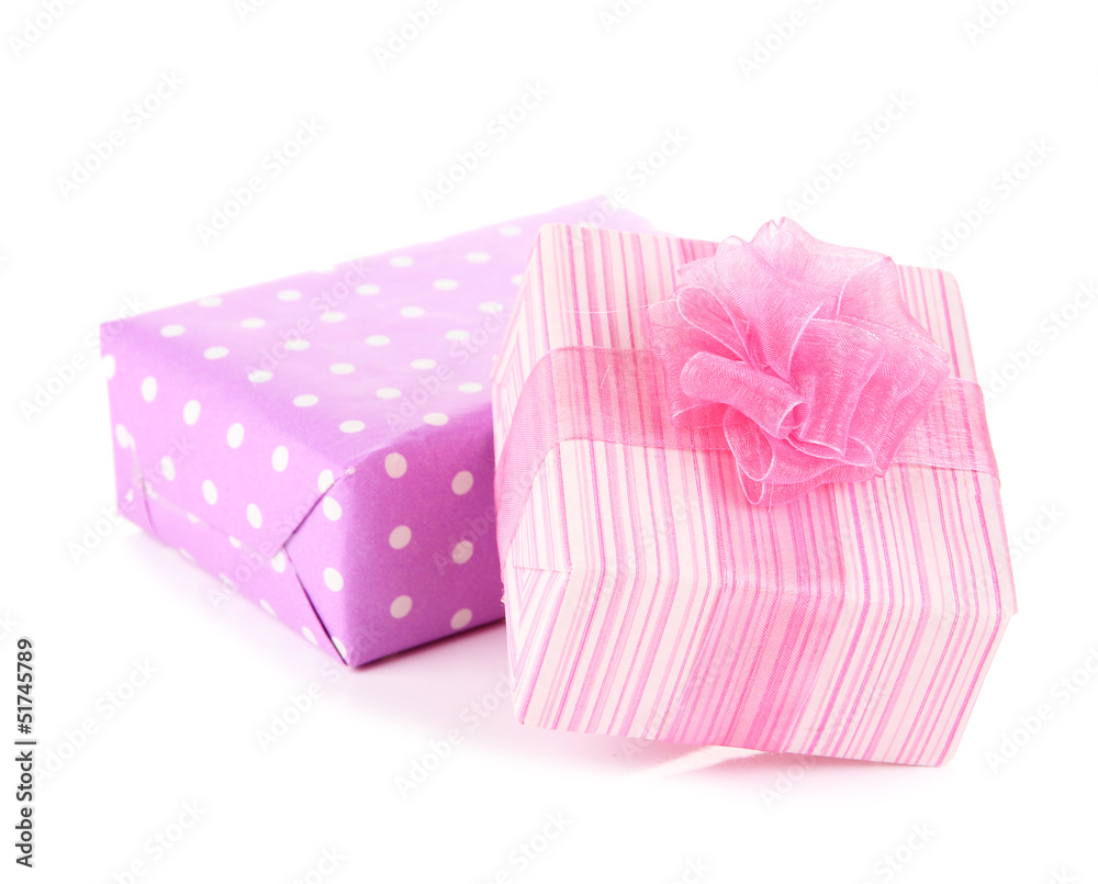 Bright gifts with bows isolated on white Bright gifts with bows isolated on white