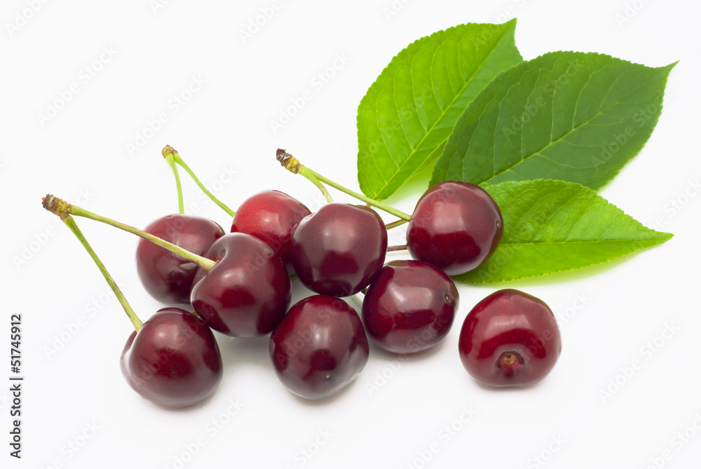 Ripe, juicy cherries on a white background Ripe, juicy cherries on a white background