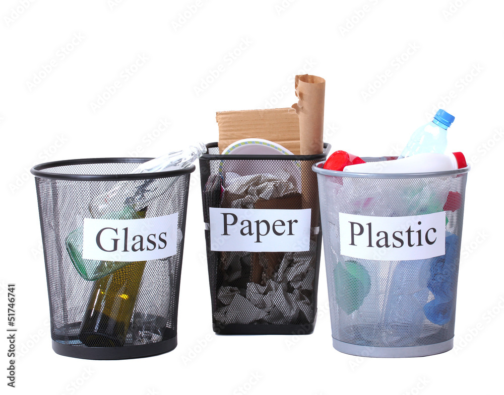 Three buckets of assorted debris isolated on white Three buckets of assorted debris isolated on white