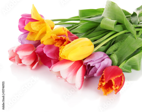 Fototapeta Naklejka Na Ścianę i Meble -  Beautiful tulips in bouquet isolated on white