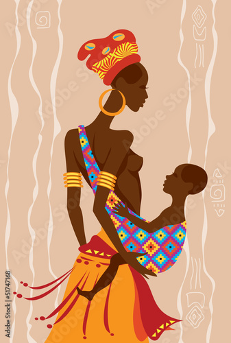 Beautiful african mother and  her baby in a sling