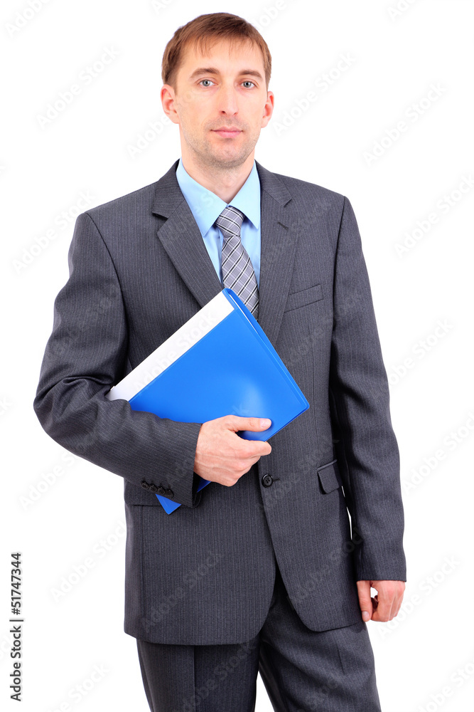 Young businessman with folder isolated on white. Young businessman with folder isolated on white.